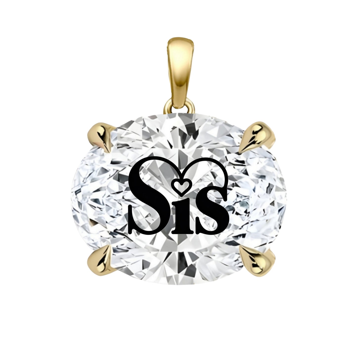 תליון יהלום מעבדה אובל עם חריטת לייזר SIS - זהב 14 קראט צהוב/לבן/רוז גולד
