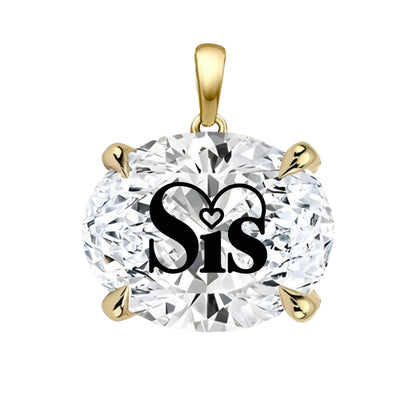 תליון יהלום מעבדה אובל עם חריטת לייזר SIS - זהב 14 קראט צהוב/לבן/רוז גולד