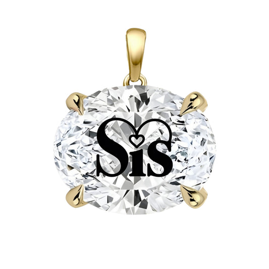 תליון יהלום מעבדה אובל עם חריטת לייזר SIS - זהב 14 קראט צהוב/לבן/רוז גולד