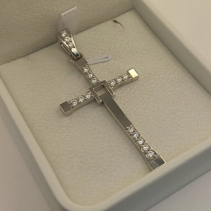 Big Solid Two-Part Swinging Cross Pendant Lab Grown Diamond Set Custom Engraving Of A Verse On The Back 14K Gold