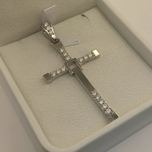 Solid Two-Part Swinging Big Cross Pendant Moissanite Stones Set Custom Engraving Of A Verse On The Back 925 Silver For Men