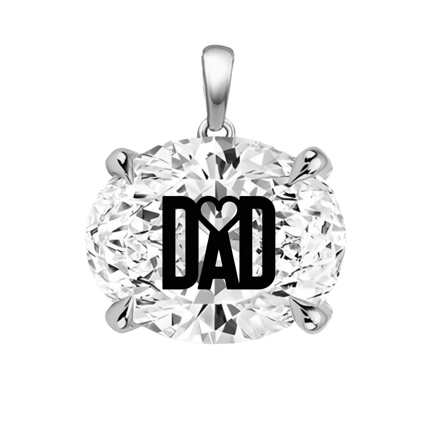 תליון יהלום מעבדה אובל עם חריטת לייזר DAD - זהב 14 קראט צהוב/לבן/רוז גולד