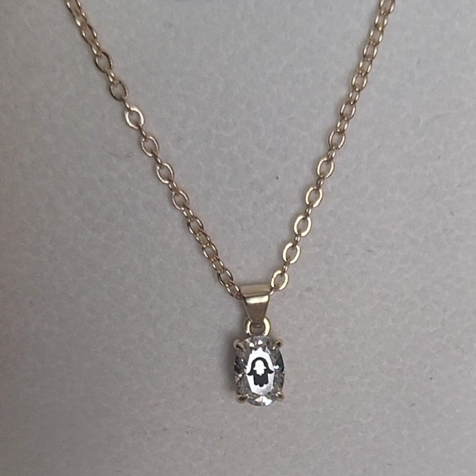 Laser Engrave Lab Grown Diamond Oval Pendant Necklace Hamsa Engraved 14K Gold
