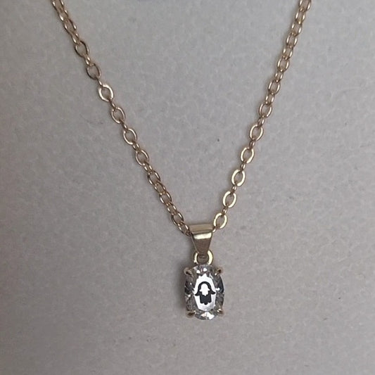 שרשרת אבן מוסונייט תליון אובל חריטה חמסה בחמסה - זהב 14 קראט צהוב/לבן/רוז גולד