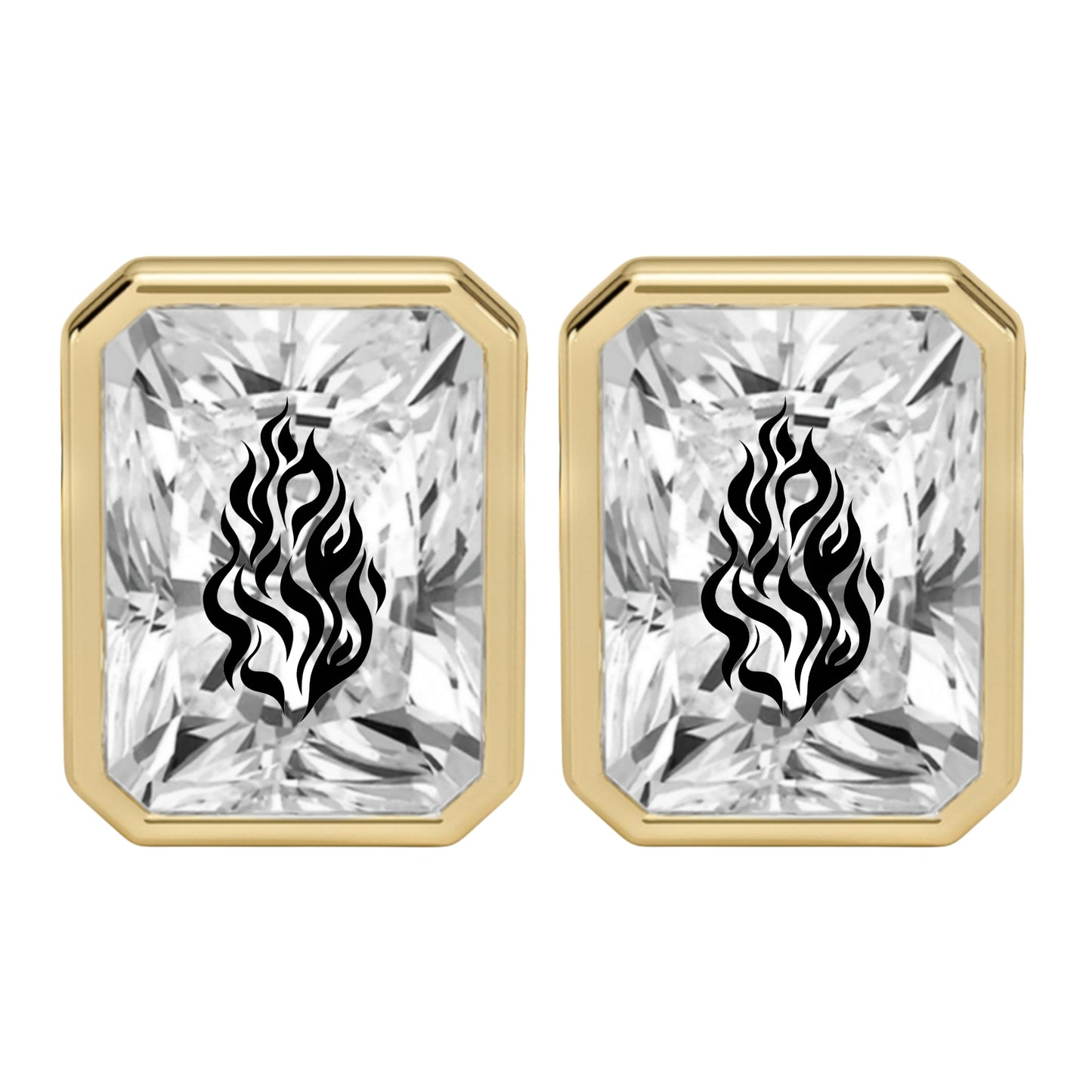 זוג עגילי יהלום מעבדה רדיאן עם חריטת לייזר שמע ישראל - שיבוץ בזל זהב 14 קראט צהוב/לבן/רוז גולד