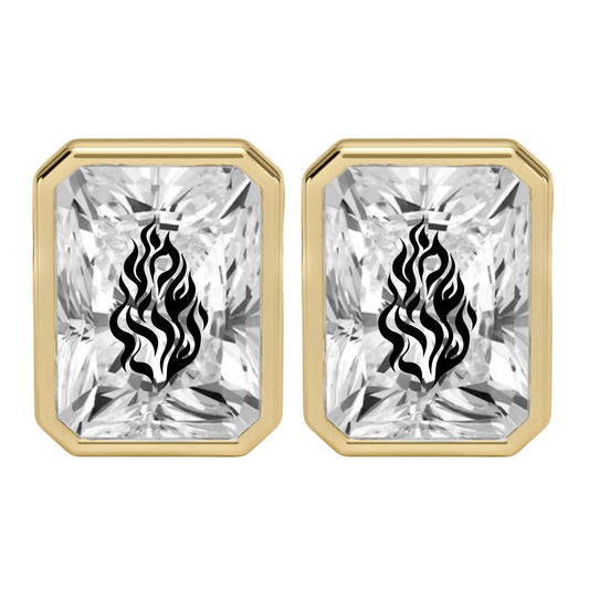 זוג עגילי יהלום מעבדה רדיאן עם חריטת לייזר שמע ישראל - שיבוץ בזל זהב 14 קראט צהוב/לבן/רוז גולד