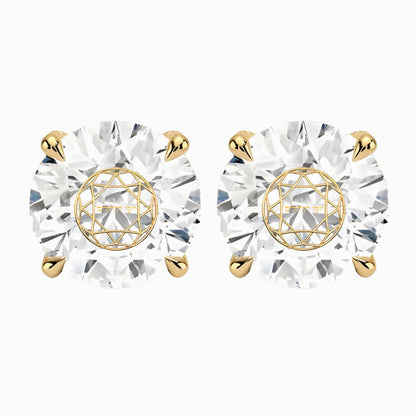 זוג עגילי יהלום מעבדה עגול חריטה בעיצוב אישי - זהב 14 קראט צהוב/לבן/רוז גולד