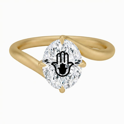 Laser Engrave Onto A Center Lab Grown Diamond Oval Twiat Ring Hamsa Engraved 14K Gold