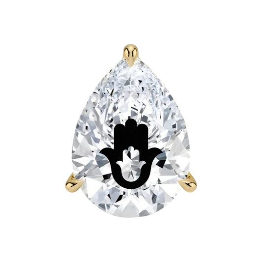 Lab Grown Diamond Pear Earring With Hamsa Laser Engraved On The Diamond 14K Gold