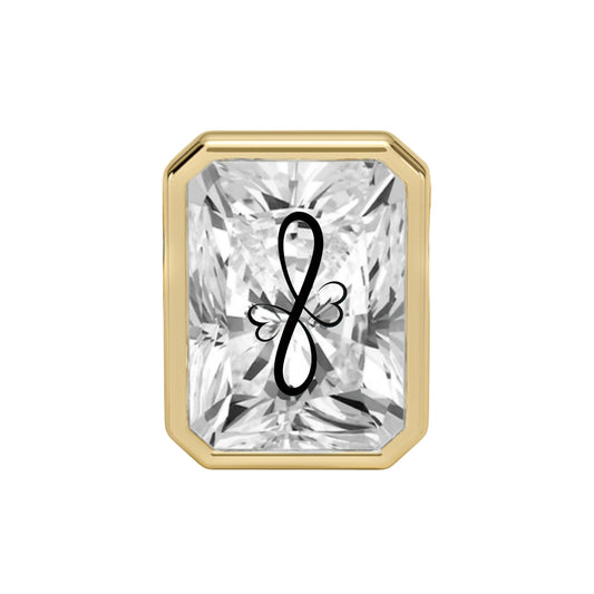 עגיל יהלום מעבדה רדיאן עם חריטת לייזר אינפיניטי לבבות – שיבוץ בזל זהב 14 קראט צהוב/לבן/רוז גולד