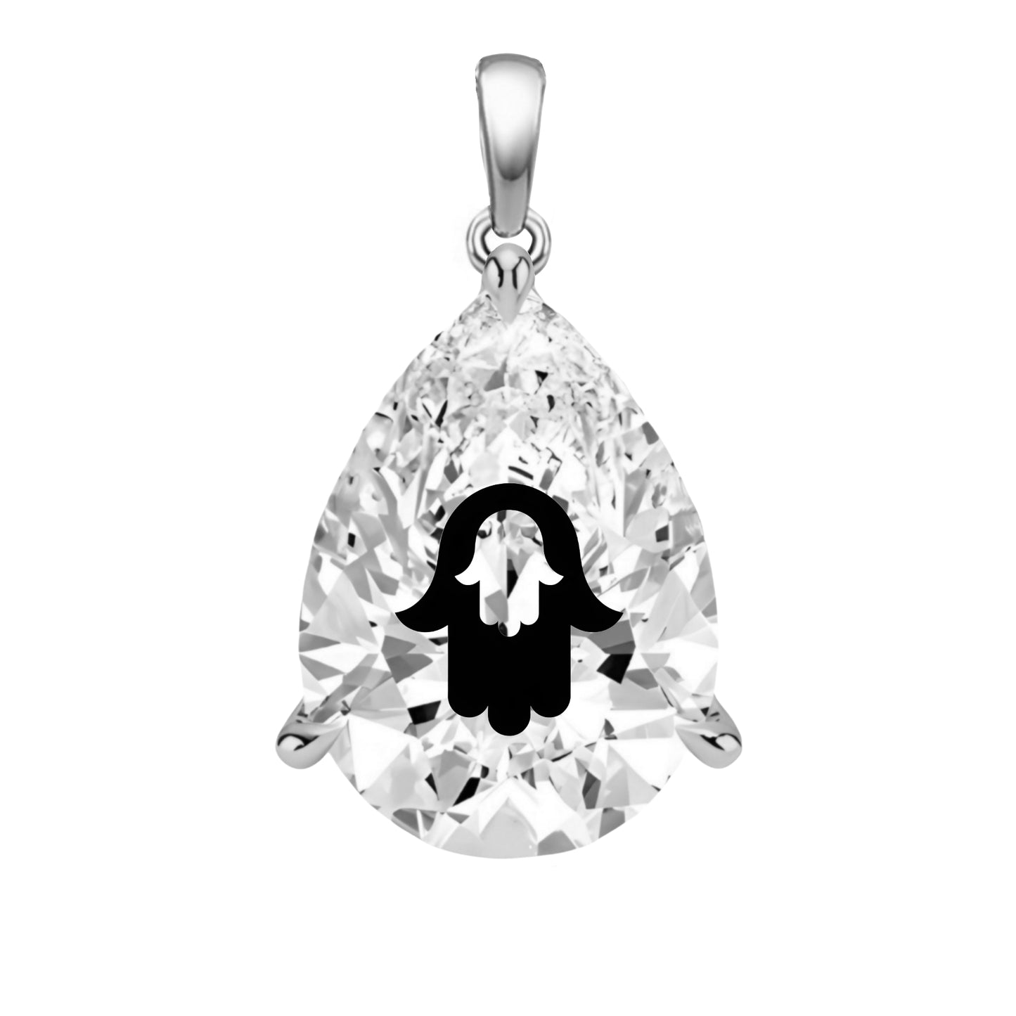 תליון אבן מוסונייט טיפה עם חריטת לייזר חמסה בחמסה - כסף 925