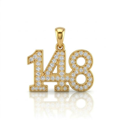 תליון מספר 148 גימטריה של רבי נחמן מברסלב בשיבוץ יהלומי מעבדה זהב 14 קראט צהוב/לבן/רוז גולד