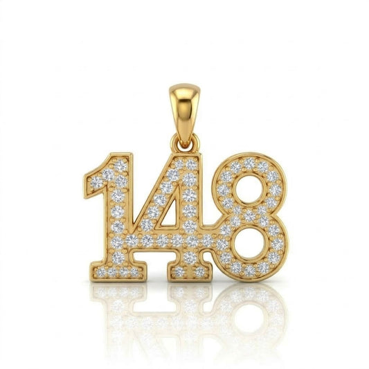 תליון מספר 148 גימטריה של רבי נחמן מברסלב בשיבוץ יהלומי מעבדה זהב 14 קראט צהוב/לבן/רוז גולד