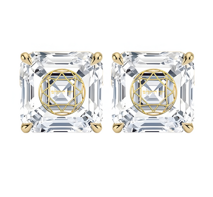 זוג עגילי יהלום מעבדה אשר חריטה בעיצוב אישי - זהב 14 קראט צהוב/לבן/רוז גולד