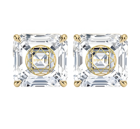 זוג עגילי יהלום מעבדה אשר חריטה בעיצוב אישי - זהב 14 קראט צהוב/לבן/רוז גולד