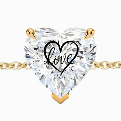 צמיד יהלום מעבדה לב מרחף עם חריטת לייזר לב Love – זהב 14 קראט צהוב/לבן/רוז גולד