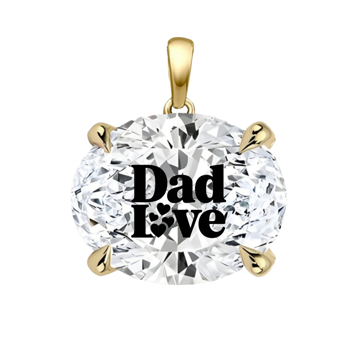 תליון אבן מוסונייט אובל עם חריטת לייזר DAD LOVE - זהב 14 קראט צהוב/לבן/רוז גולד