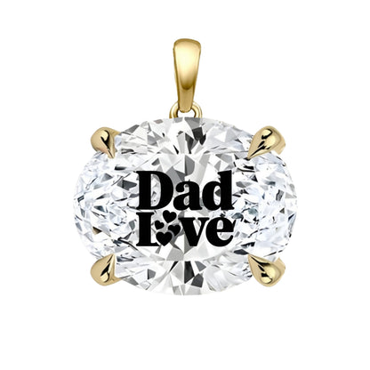 תליון אבן מוסונייט אובל עם חריטת לייזר DAD LOVE - זהב 14 קראט צהוב/לבן/רוז גולד