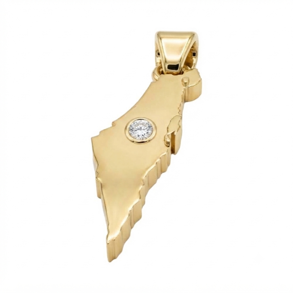 ISRAEL 3D Map With Lab Grown Diamond Set Custom Design Pendant 14K Yellow/White/Rose Gold