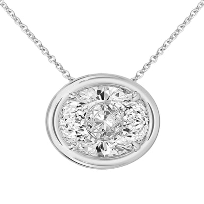 Lab Grown Diamond Oval Bezel Prongs Pendant Necklace 14K Yellow/White/Rose Gold