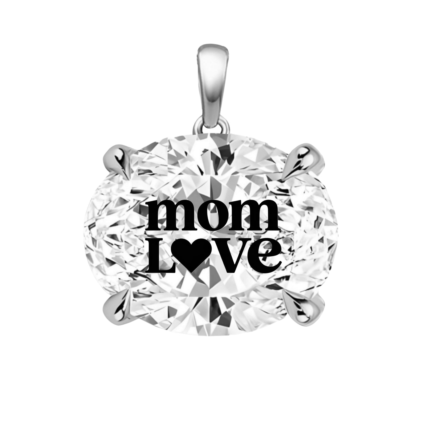 Lab Grown Diamond Oval Pendant With MOM LOVE Laser Engraved On The Diamond 14K Gold