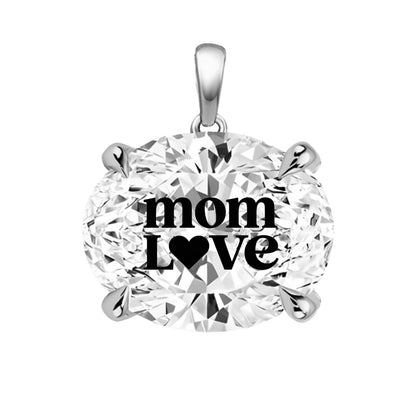 Lab Grown Diamond Oval Pendant With MOM LOVE Laser Engraved On The Diamond 14K Gold