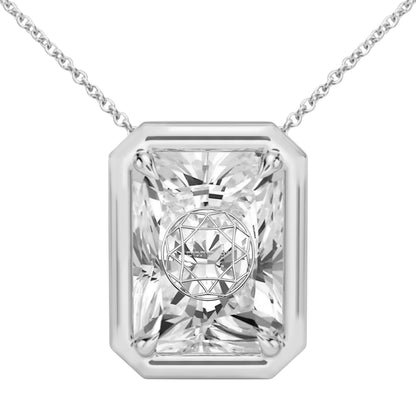 Lab Grown Diamond Radiant Bezel Prongs Pendant Necklace 14K Yellow/White/Rose Gold