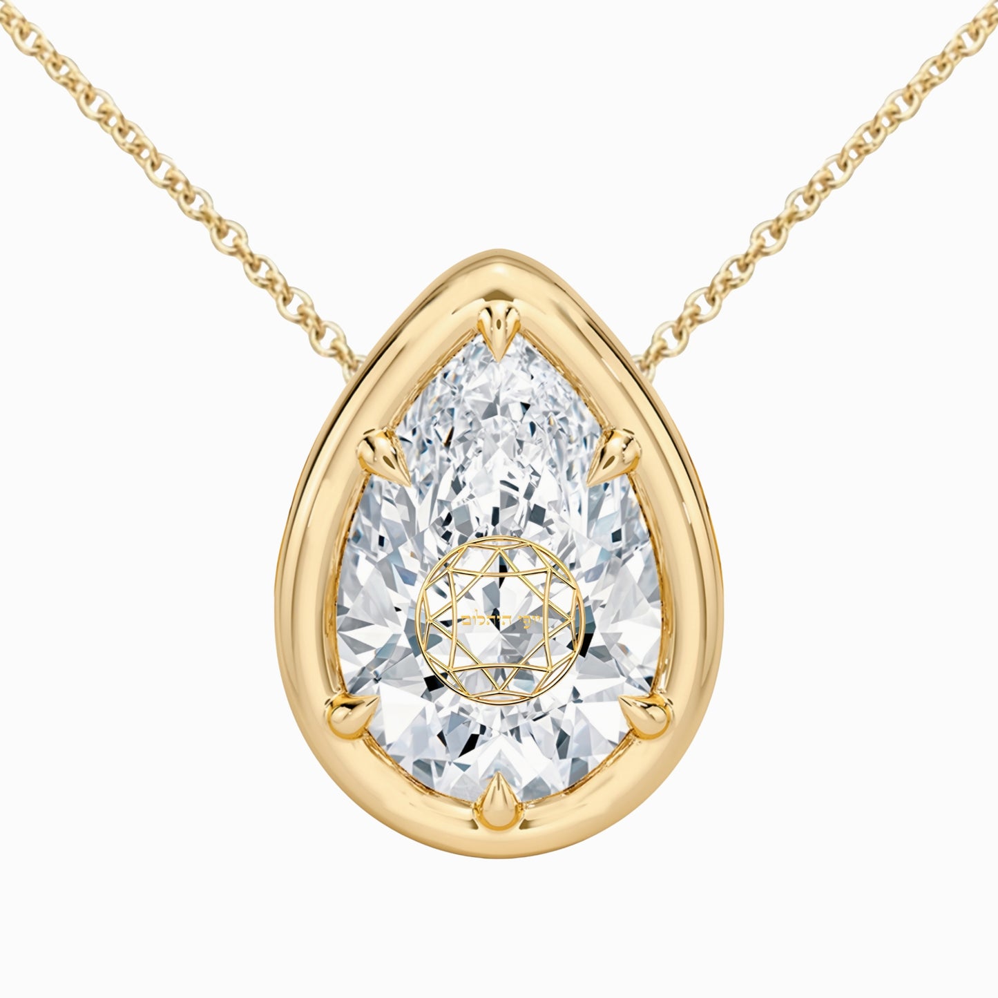 Lab Grown Diamond Pear Bezel Prongs Pendant 14K Necklace Yellow/White/Rose Gold