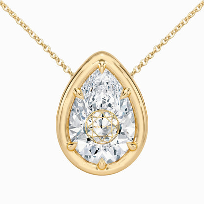 Lab Grown Diamond Pear Bezel Prongs Pendant 14K Necklace Yellow/White/Rose Gold