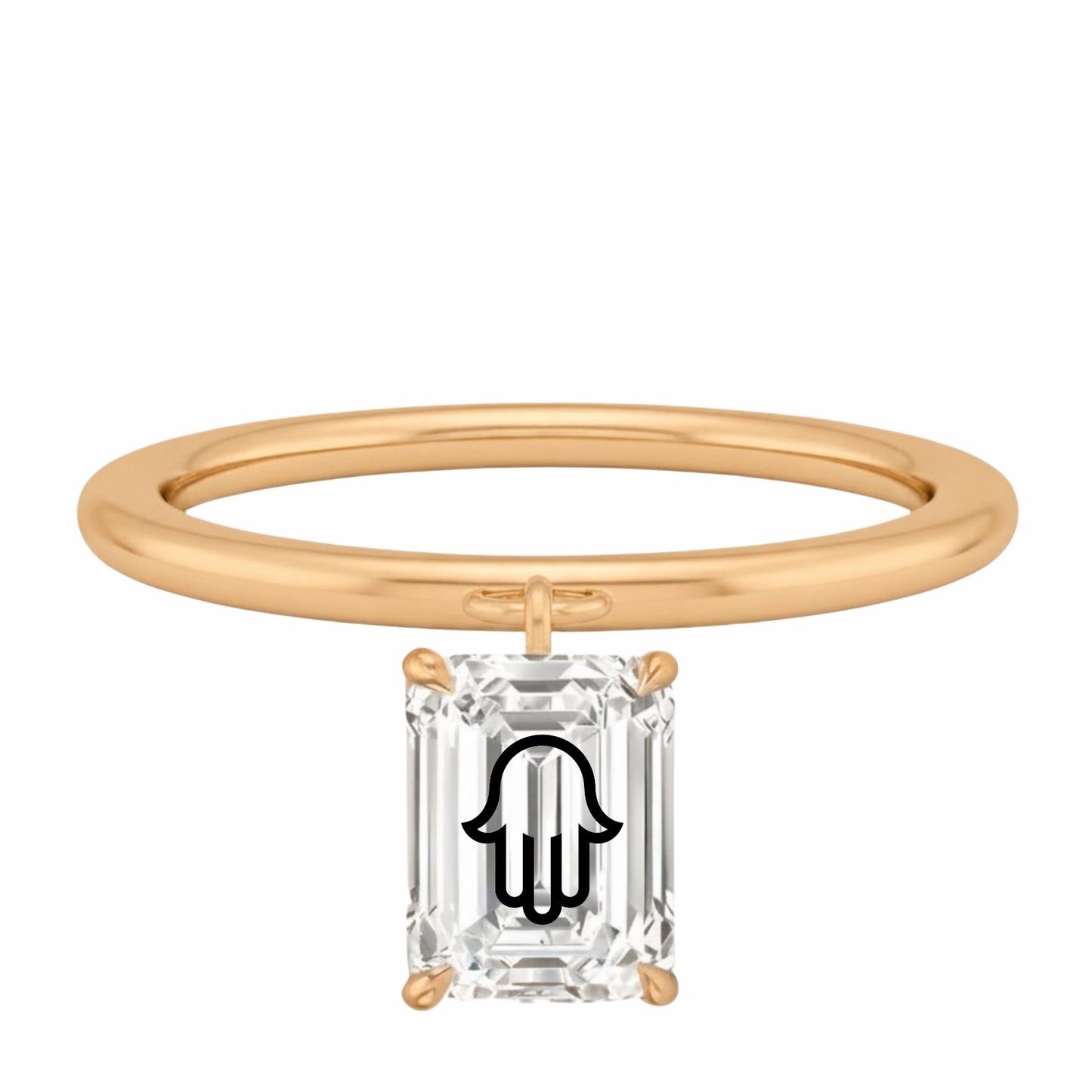 Laser Engrave Lab Grown Diamond Emerald Floating Pendant Hamsa Engraved 14K Yellow/White/Rose Gold