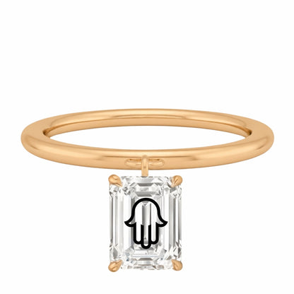 Laser Engrave Lab Grown Diamond Emerald Floating Pendant Hamsa Engraved 14K Yellow/White/Rose Gold