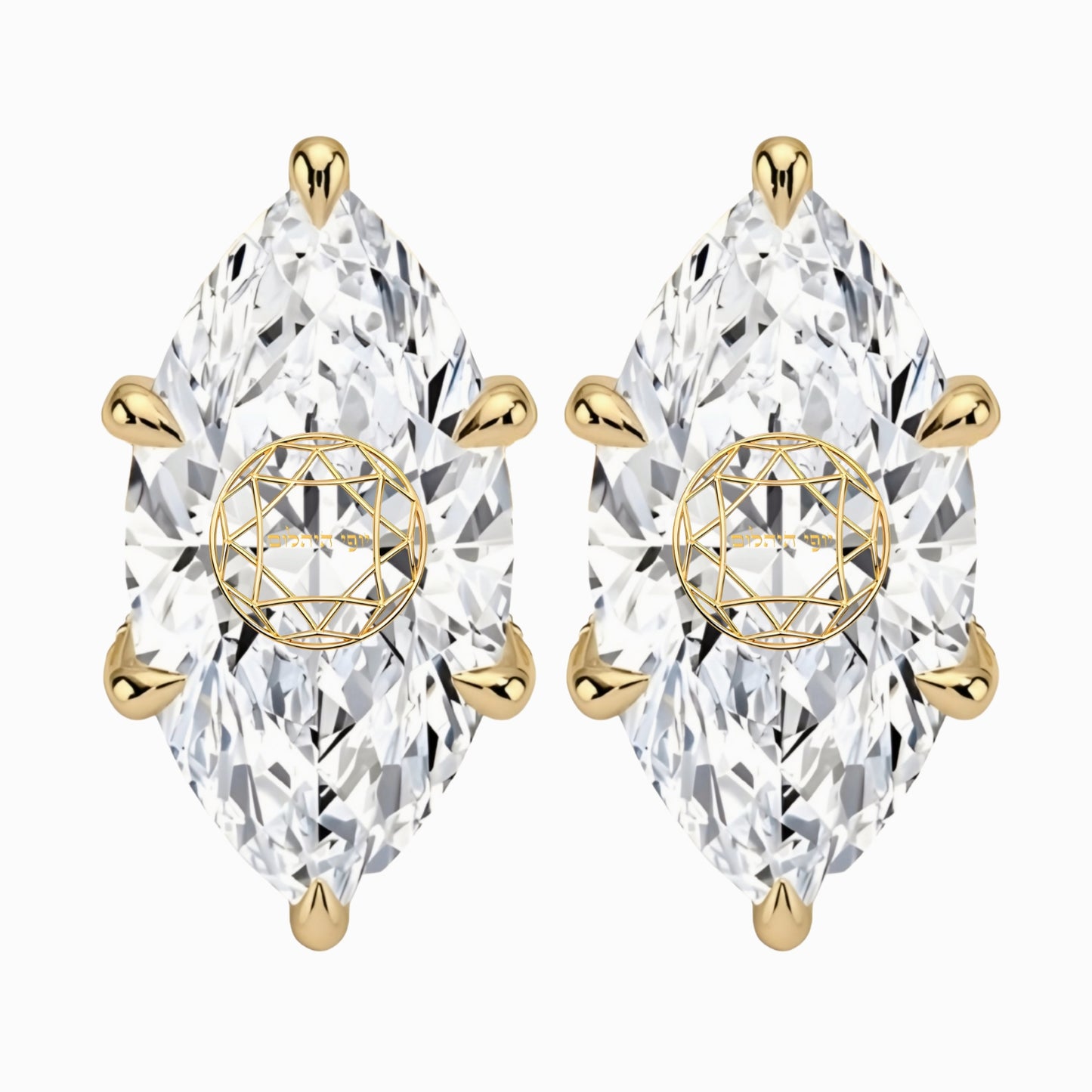 זוג עגילי יהלום מעבדה מרקיזה חריטה בעיצוב אישי - זהב 14 קראט צהוב/לבן/רוז גולד