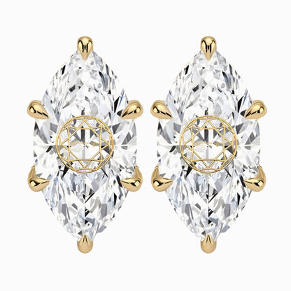 זוג עגילי יהלום מעבדה מרקיזה חריטה בעיצוב אישי - זהב 14 קראט צהוב/לבן/רוז גולד