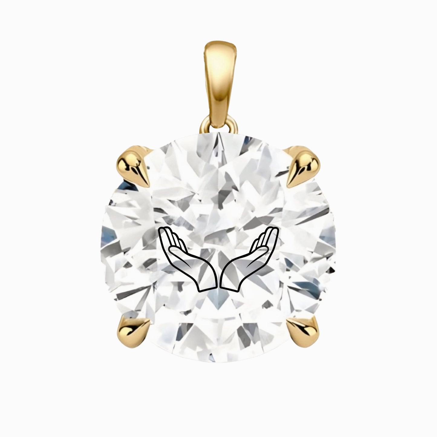 תליון יהלום מעבדה עיגול עם חריטת לייזר פתח את ידיך - זהב 14 קראט צהוב/לבן/רוז גולד