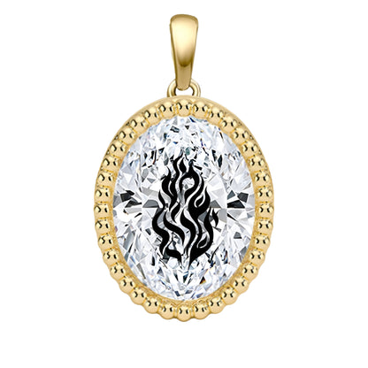 תליון אבן מוסונייט אובל עם חריטת לייזר שמע ישראל - זהב 14 קראט צהוב/לבן/רוז גולד