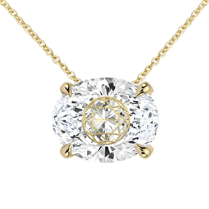 שרשרת יהלום מעבדה אובל מרחף עם חריטת לייזר בעיצוב אישי - זהב 14 קראט צהוב/לבן/רוז גולד