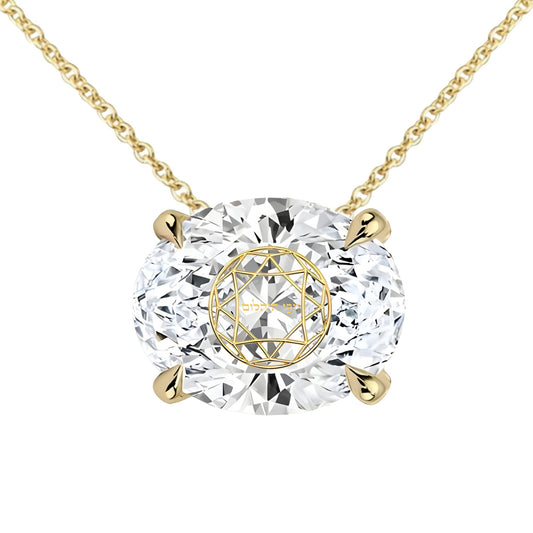 שרשרת יהלום מעבדה אובל מרחף עם חריטת לייזר בעיצוב אישי - זהב 14 קראט צהוב/לבן/רוז גולד