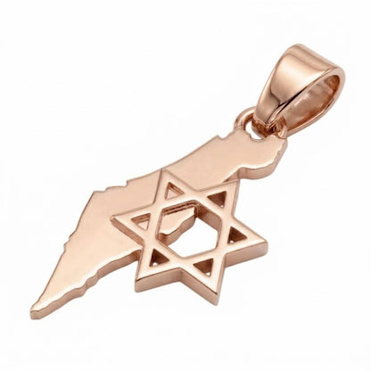 תליון מפת ארץ ישראל בשילוב חצי מגן דוד קטן זהב 14 קראט צהוב/לבן/רוז גולד - עיצוב מיוחד