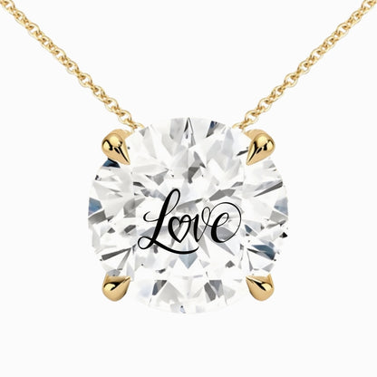 שרשרת יהלום מעבדה עגול מרחף חריטה Love - זהב 14 קראט צהוב/לבן/רוז גולד - מתנה לאישה