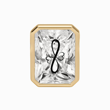 עגיל יהלום מעבדה רדיאן עם חריטת לייזר אינפיניטי לבבות – שיבוץ בזל זהב 14 קראט צהוב/לבן/רוז גולד