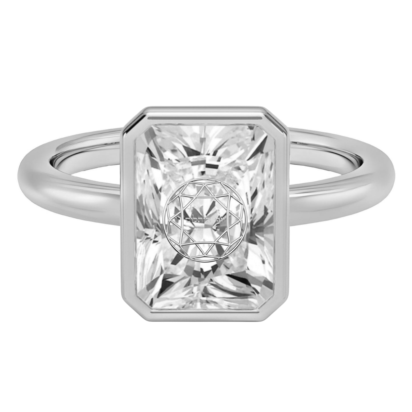 טבעת חותם יהלום מעבדה רדיאן חריטה בעיצוב אישי - שיבוץ בזל זהב 14 קראט צהוב/לבן/רוז גולד