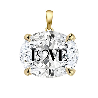 תליון יהלום מעבדה אובל עם חריטת לייזר LOVE - זהב 14 קראט צהוב/לבן/רוז גולד