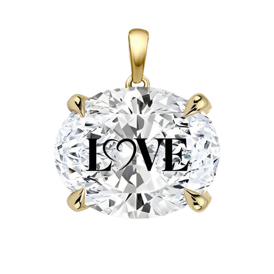 תליון אבן מוסונייט אובל עם חריטת לייזר LOVE - זהב 14 קראט צהוב/לבן/רוז גולד
