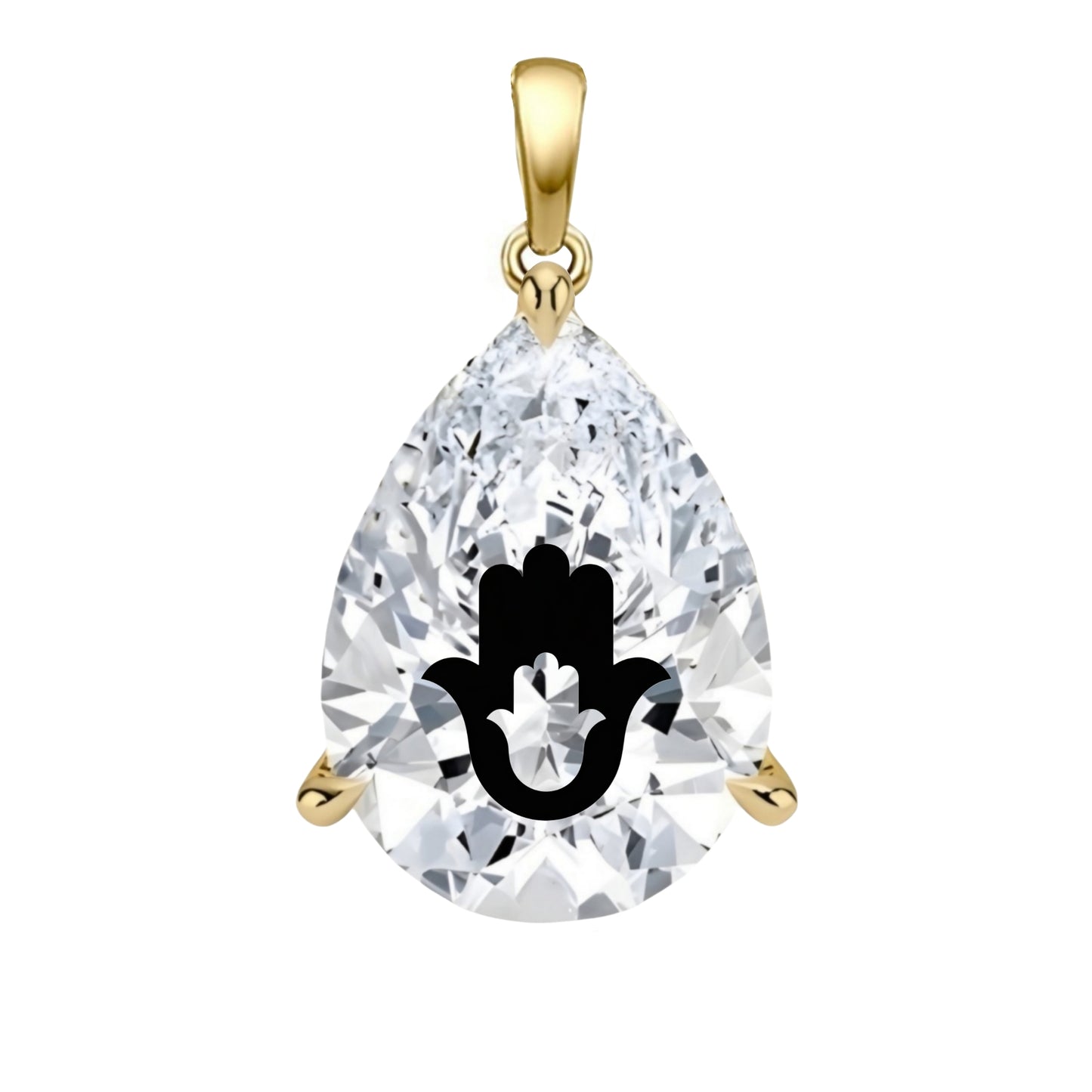 תליון יהלום מעבדה טיפה עם חריטת לייזר חמסה בחמסה - זהב 14 קראט צהוב/לבן/רוז גולד