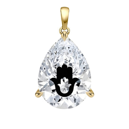 תליון יהלום מעבדה טיפה עם חריטת לייזר חמסה בחמסה - זהב 14 קראט צהוב/לבן/רוז גולד