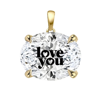 תליון אבן מוסונייט אובל עם חריטת לייזר LOVE YOU - זהב 14 קראט צהוב/לבן/רוז גולד