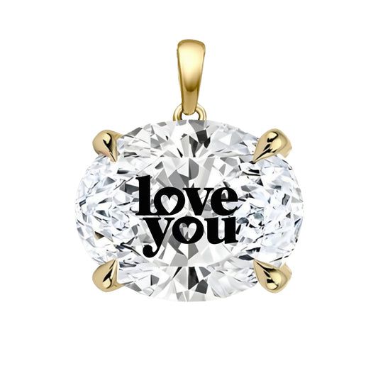 תליון אבן מוסונייט אובל עם חריטת לייזר LOVE YOU - זהב 14 קראט צהוב/לבן/רוז גולד