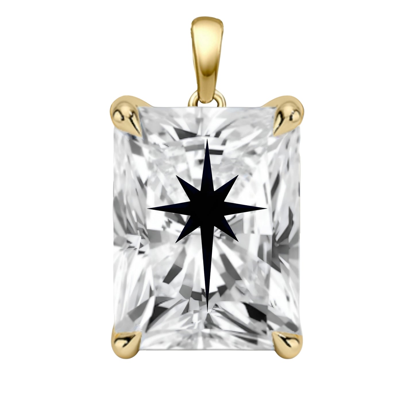 Laser Engrave Lab Grown Diamond Radiant Pendant North Star Engraved 14K Gold