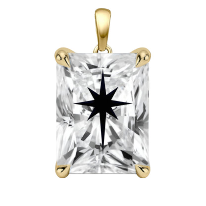 Laser Engrave Lab Grown Diamond Radiant Pendant North Star Engraved 14K Gold