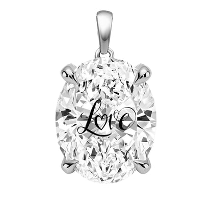 Lab Grown Diamond Oval Pendant With Love Laser Engraved On The Diamond 14K Gold